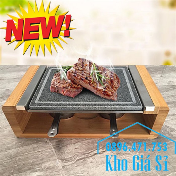 Cung cấp miếng đá, tấm đá nướng thịt Hàn Quốc BBQ hình chữ nhật có đế gỗ9