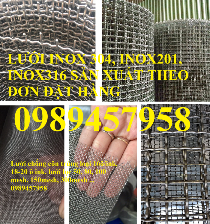 Lưới inox 304 5x5, 10x10, 20x20 khổ 1m, 1,2m, 1,5m, lưới đan inox SUS3166