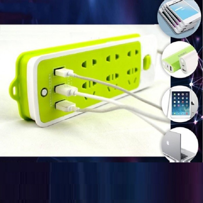Ổ cắm điện xanh lá tích hợp 3 cổng USB tiện lợi thông dụng2