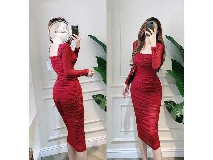 Đầm Body Cổ Vuông Tay Nơ Tùng Quạt – Xưởng May Phúc Lộc Fashion