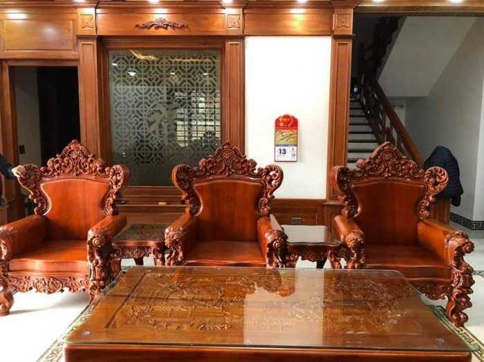 Bộ bàn ghế tân cổ điển hoàng gia gỗ gõ đỏ víp8