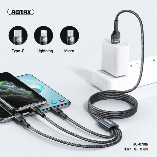 Cáp sạc 3 đầu REMAX RC-070th 3 trong 1 Lightning - Micro USB - Type C