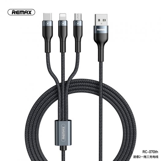 Cáp sạc 3 đầu REMAX RC-070th 3 trong 1 Lightning - Micro USB - Type C