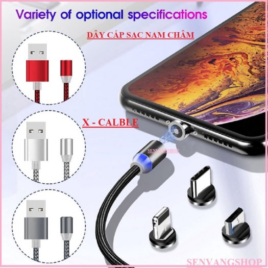 Cáp sạc từ hít nam châm dây dù 3 in 1 -Type C- Iphone - Micro Usb Mới