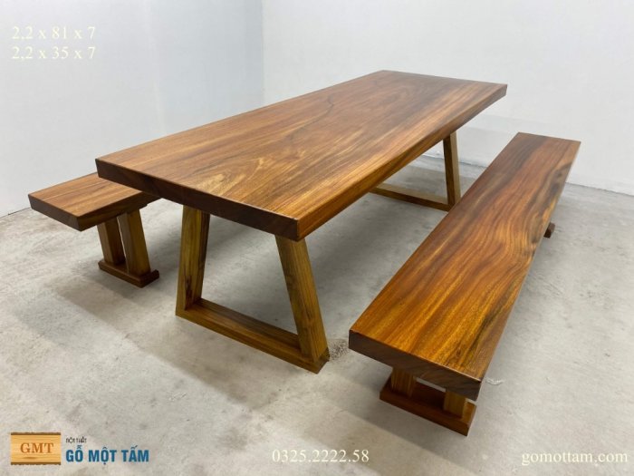 Bộ bàn ghế gỗ tự nhiên nguyên khối dài 2,2 x 81 x 76
