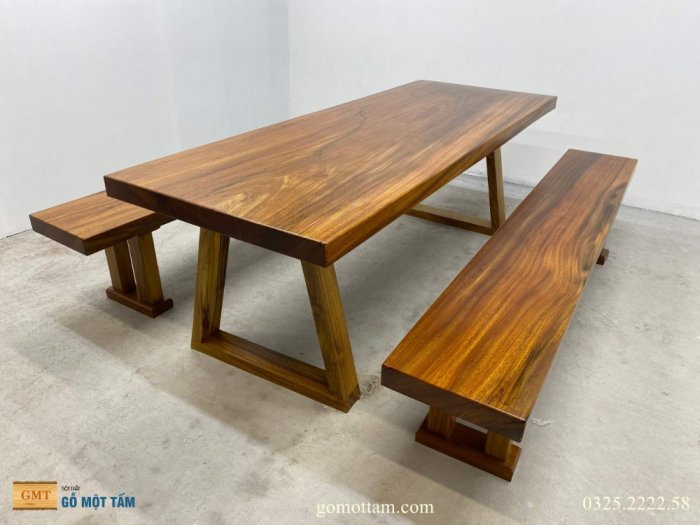 Bộ bàn ghế gỗ tự nhiên nguyên khối dài 2,2 x 81 x 75