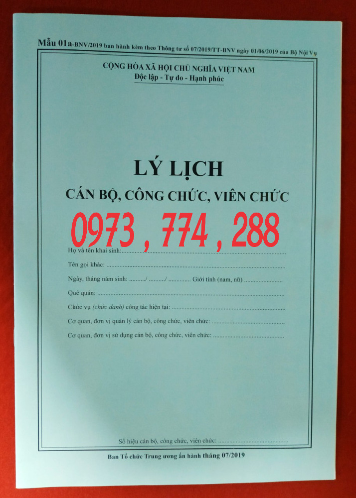 Mẫu 01a-BNV/2019 ban hành kèm theo thông tư số 07/2019/tt-BNV ngày 01/06/2019 của Bộ Nội Vụ