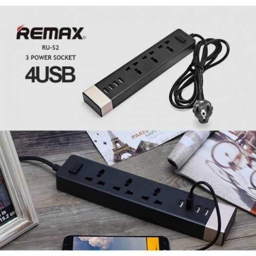 Ổ Cắm Điện Remax RU-S2 Kiêm 4 cổng USB sạc smartphone các loại6