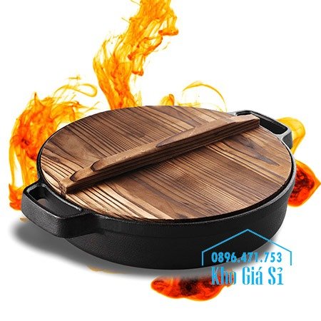 Bán nồi gang đen đúc nguyên khối nấu lẩu cho nhà hàng kiểu Nhật - Nồi gang đen nắp đậy bằng gỗ nấu cơm cháy truyền thống12