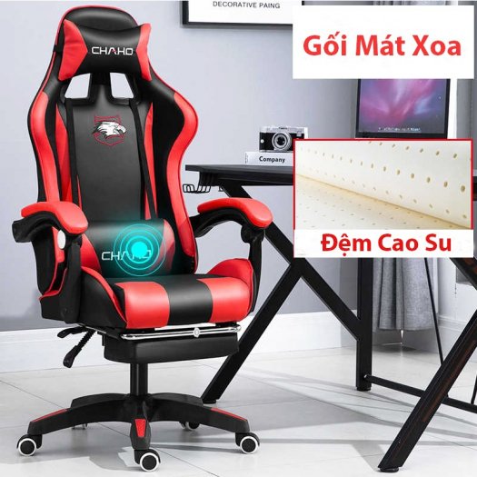 Ghế gaming, CHAHO nhập khẩu, chất liệu da thoáng mát, có mát xa7