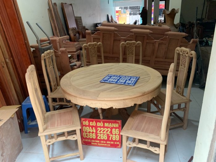 Bộ bàn ghế ăn kiểu bàn tròn gỗ gụ14