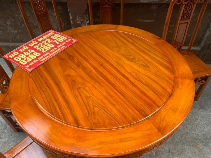 Bộ bàn ghế ăn kiểu bàn tròn gỗ gụ3
