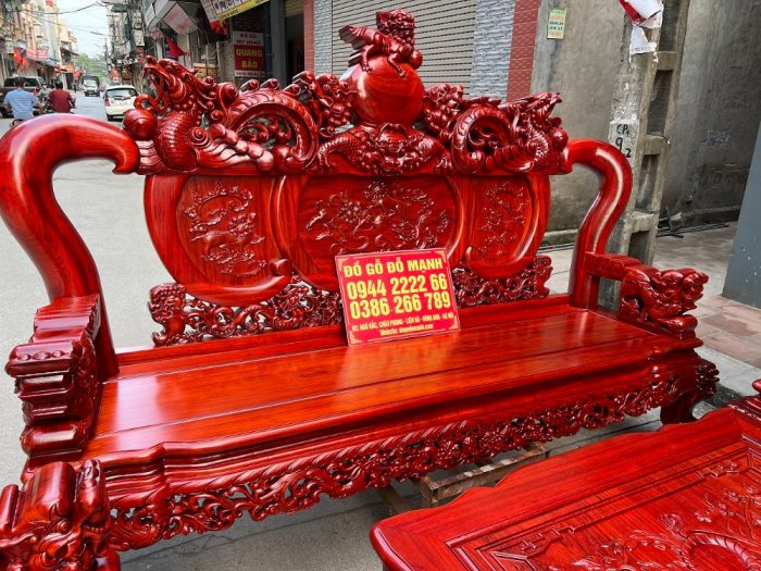 Bộ bàn ghế nghê đỉnh gỗ hương đỏ nam phi tay 14 10 món22