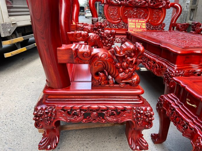 Bộ bàn ghế nghê đỉnh gỗ hương đỏ nam phi tay 14 10 món4