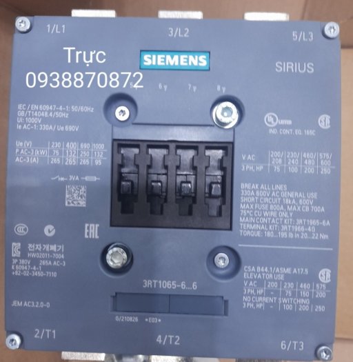 Contactor Siemens 132 kW / 400 V AC 3RT1065-6AP360