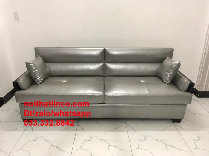Ghế sofa băng BT2 (văng) simili cao cấp giả da màu xám dài 2m HCM SG