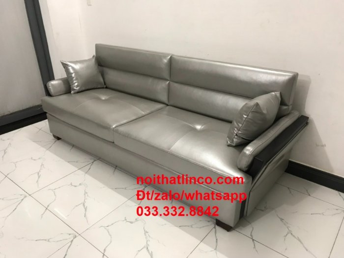Ghế sofa băng BT2 (văng) simili cao cấp giả da màu xám dài 2m HCM SG