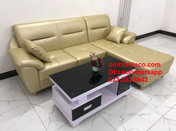 Bộ ghế sofa góc L GT3 trắng sữa simili giả da HCM Tphcm Sài Gòn SG