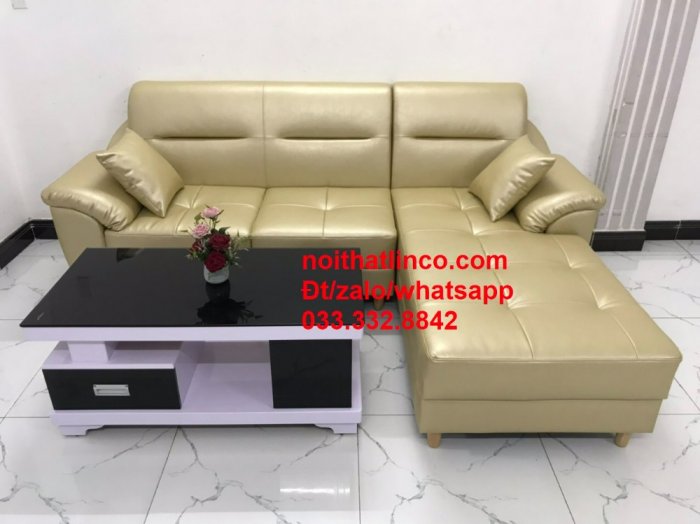 Bộ ghế sofa góc L GT3 trắng sữa simili giả da HCM Tphcm Sài Gòn SG