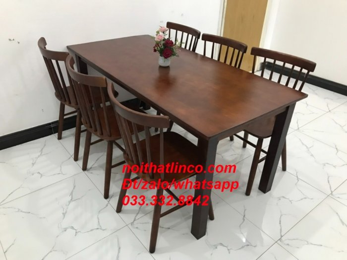 Bộ bàn ăn pinstool 7 nan 6 ghế màu cafe nâu Tphcm SG Biên Hòa Đồng Nai