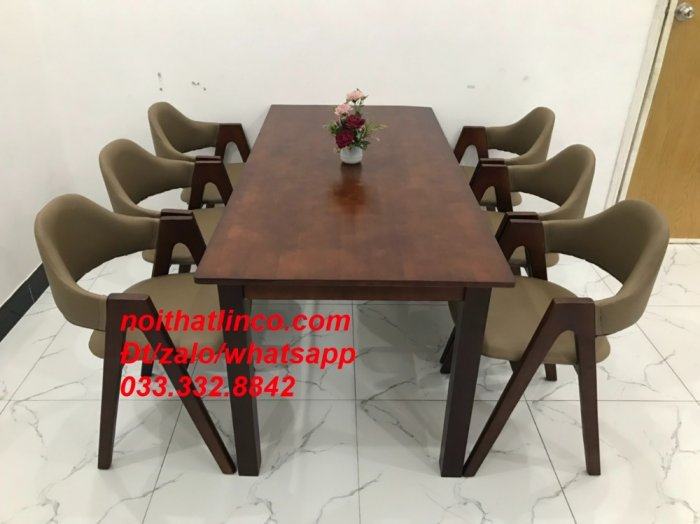 Bộ bàn ăn dài 1m6 6 ghế chữ A màu cafe nâu Tphcm Sài Gòn Bình Dương