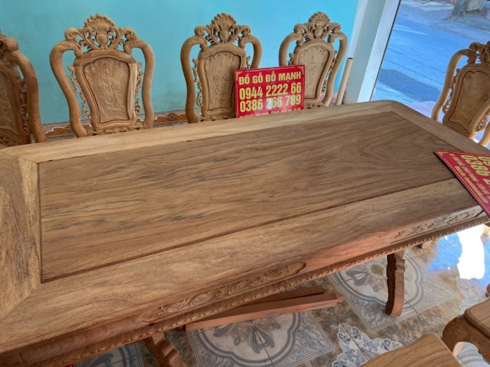 Bộ bàn ghế hoa lá tây đục 2 mặt ván tràn gỗ gõ đỏ . Mẫu 018