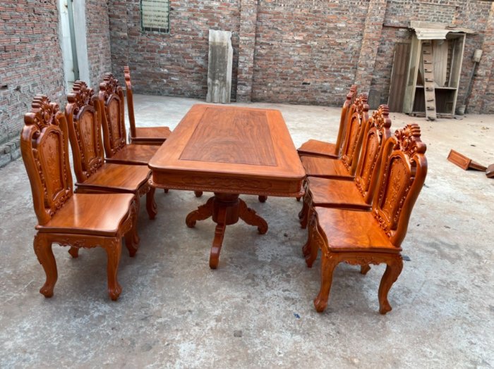 Bộ bàn ghế hoa lá tây đục 2 mặt ván tràn gỗ gõ đỏ . Mẫu 013