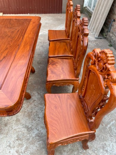 Bộ bàn ghế hoa lá tây đục 2 mặt ván tràn gỗ gõ đỏ . Mẫu 012