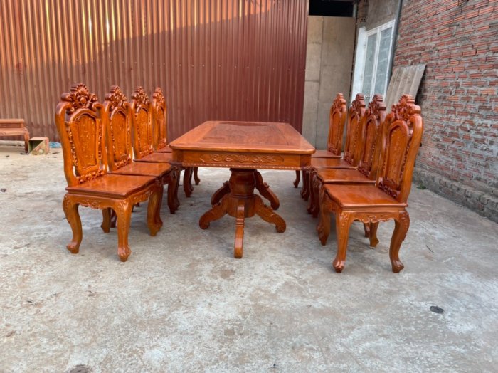 Bộ bàn ghế hoa lá tây đục 2 mặt ván tràn gỗ gõ đỏ . Mẫu 011