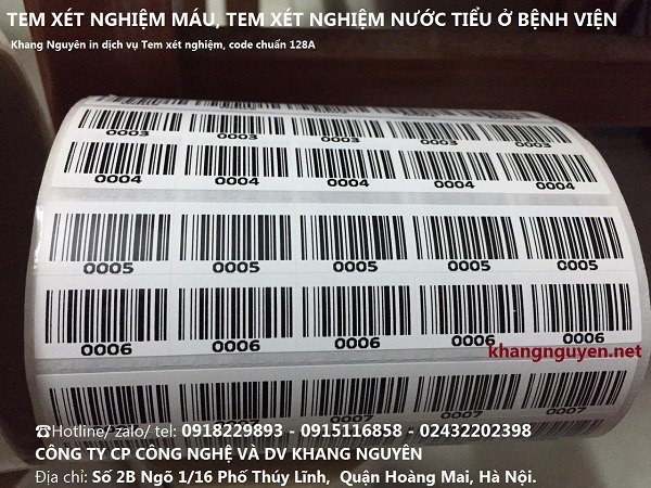 Dịch vụ in tem barcode xét nghiệm y tế dùng cho bệnh viện