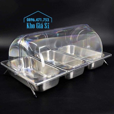 Khay buffet/ cont buffet có nắp đậy bằng nhựa mica trong suốt mở 2 chiều - HCM16