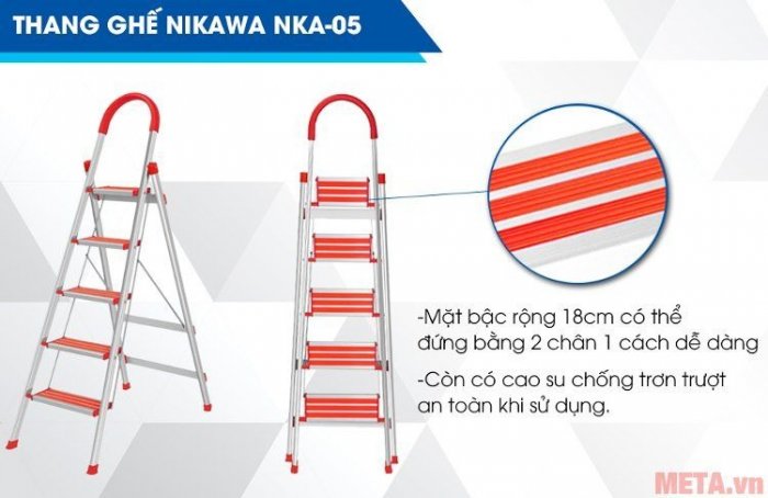 Thang ghế, Thang nhôm ghế 5 bậc Nikawa NKA-050