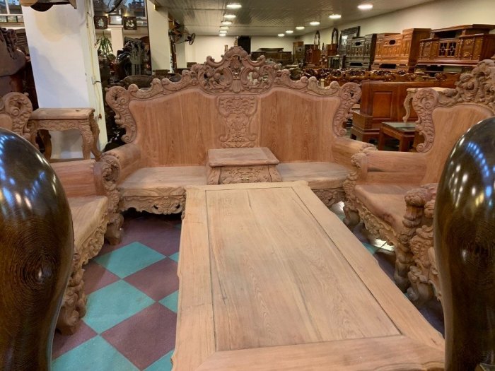 Bộ bàn ghế hoàng gia nguyên khối gỗ hương đá26