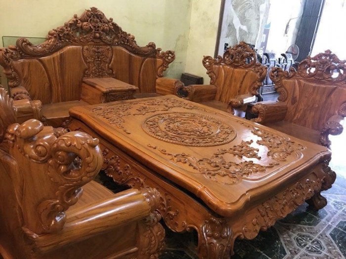 Bộ bàn ghế hoàng gia nguyên khối 10 món gỗ gõ đỏ9