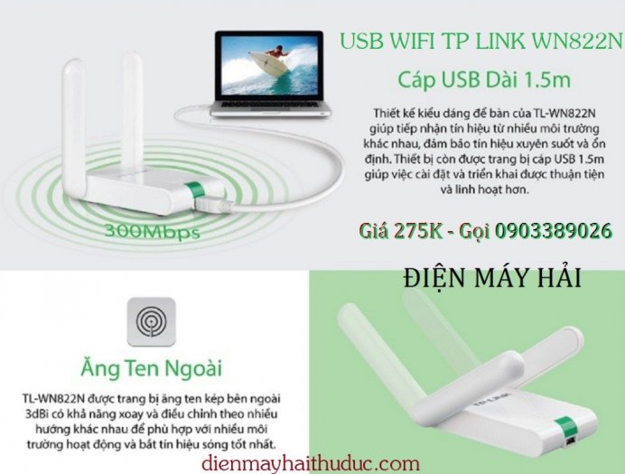 Router mini USB thu sóng WIFi TP-Link TL-WN822N tốc độ 300Mbps0