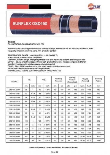 Ống cao su dẫn dầu phi 150 - Ống Dầu Sunflex OSD1502
