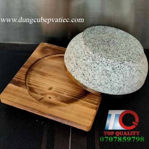 Thố đá tự nhiên Hàn Quốc 14cm, 16cm, 18cm, 20cm - làm cơm trộn, bún, phở ... kèm theo đế gỗ