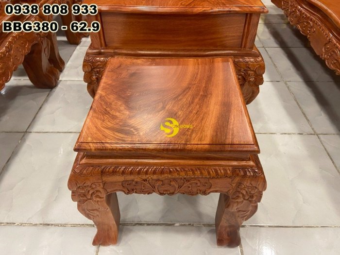 Bộ bàn ghế hương đá nghê đỉnh tay lân mặt liền 6 món tay 12 BBG3800