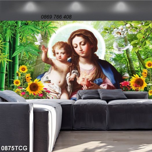 Tranh 3d Đức Mẹ công Giáo-Gạch tranh Thiên Chúa Treo tường3