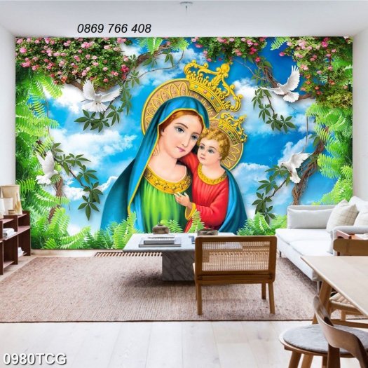Tranh 3d Đức Mẹ công Giáo-Gạch tranh Thiên Chúa Treo tường0