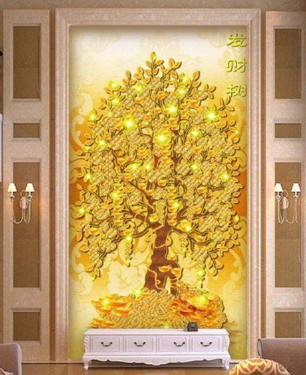 Tranh gạch men 3d cây tiền vàng - MZX115