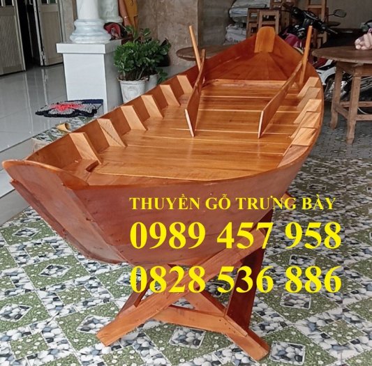 Mẫu thuyền gỗ trang trí hoa, bán thuyền gỗ trưng bày 4m9