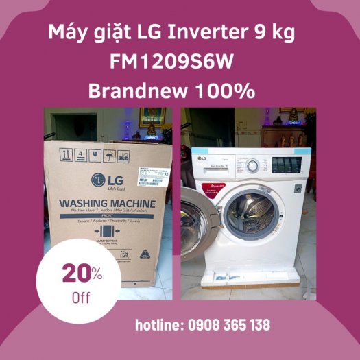 Máy giặt lồng ngang LG Inverter 9Kg FM1209S6W – hàng mới 100%0