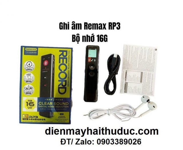 Máy ghi âm Remax RP3 bộ nhớ trong 16Gb hỗ trợ nghe nhạc MP35