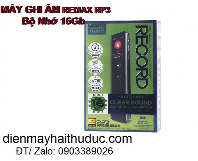 Máy ghi âm Remax RP3 bộ nhớ trong 16Gb hỗ trợ nghe nhạc MP34