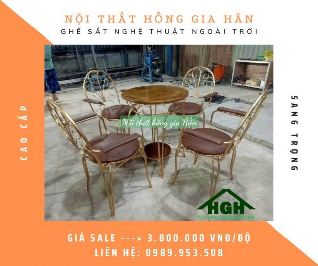 Bộ bàn ghế sắt nghệ thuật cao cấp Tp.HCM Hồng Gia Hân S5133