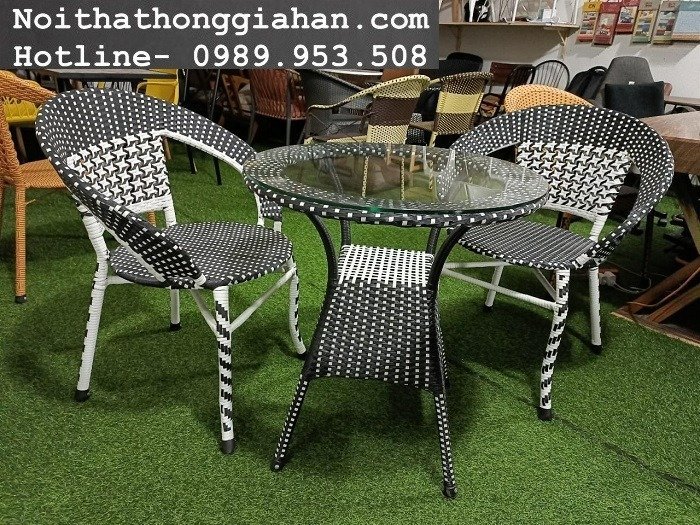 Bộ bàn ghế mây nhựa cafe, trà chanh, trà sữa Tp.HCM Hồng Gia Hân M594