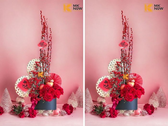 Hộp hoa Tết nụ tầm xuân An Khang - Táo đỏ Phú Quý - Thanh liễu Sung Túc - Hồng đỏ Hạnh Phúc - FSNK5001