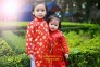 Áo dài trẻ em gấm thái Tuấn màu đỏ cho bé gái