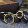 Đồng hồ đôi RL CPB-018 mặt tròn xi vàng dây da
